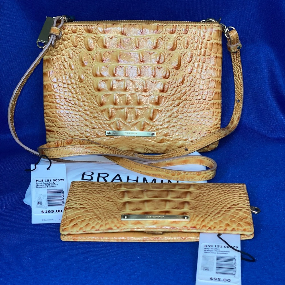 Brahmin matching set Perri Crossbody and Ady Wallet in Mango Melbourne
